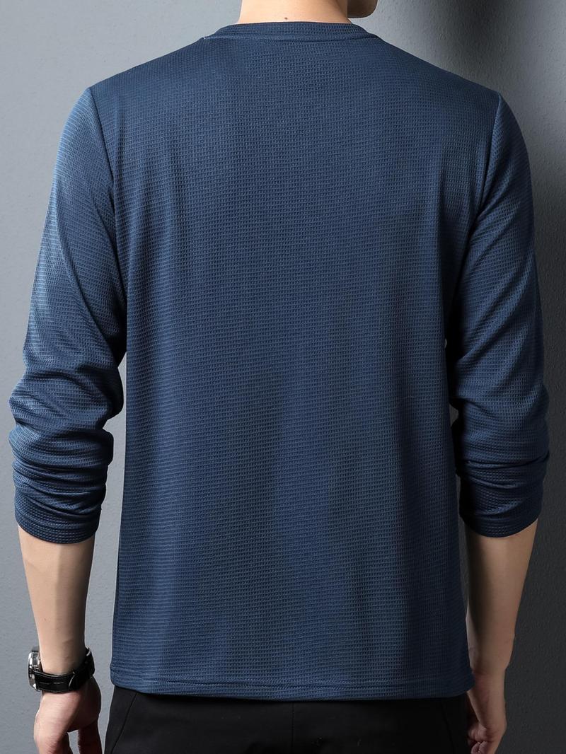 Product Introduction of Men's Solid Color V Neck Long Sleeve Tee, Regular Fit Casual Comfy T-shirt for Spring & Fall, Men's Top for Daily Wear 2