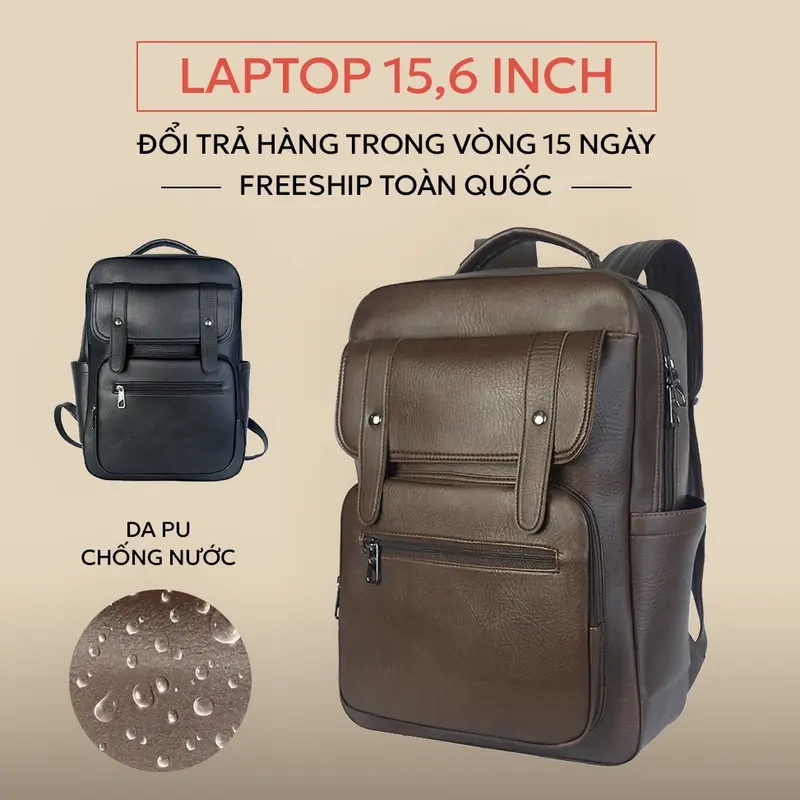 Balo DA PU Chống Thấm Nước Đựng Laptop 15.6 Inch Siêu Bền 2NUT - Backpack, Đeo Vai Bag 0