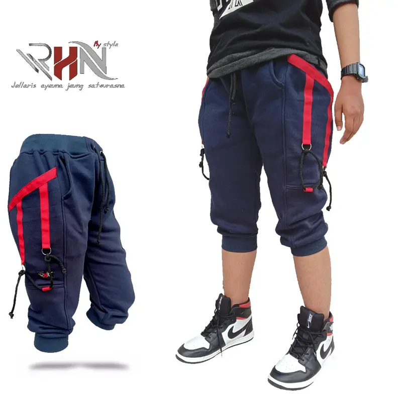Celana pendek 3/4 kain Fleece nyaman sport Uniseks Pria Wanita 3