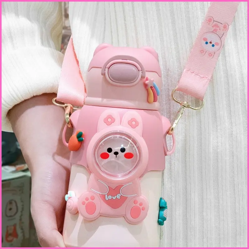 Bình nước giữ nhiệt trẻ em đi học INOX 316 500ml dễ thương đáng yêu cute có dây đeo tặng kèm sticker 2D, 3D BBG0722 binh giu 7