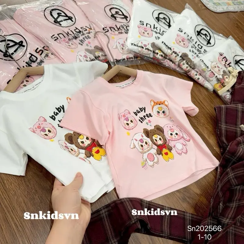 Set Quần suông kẻ áo cotton babythree kèm khăn - set quần kaki boom áo labubu croptop tay dài nhún eo 2 bên 10-30kg cho bé gái Cotton 8