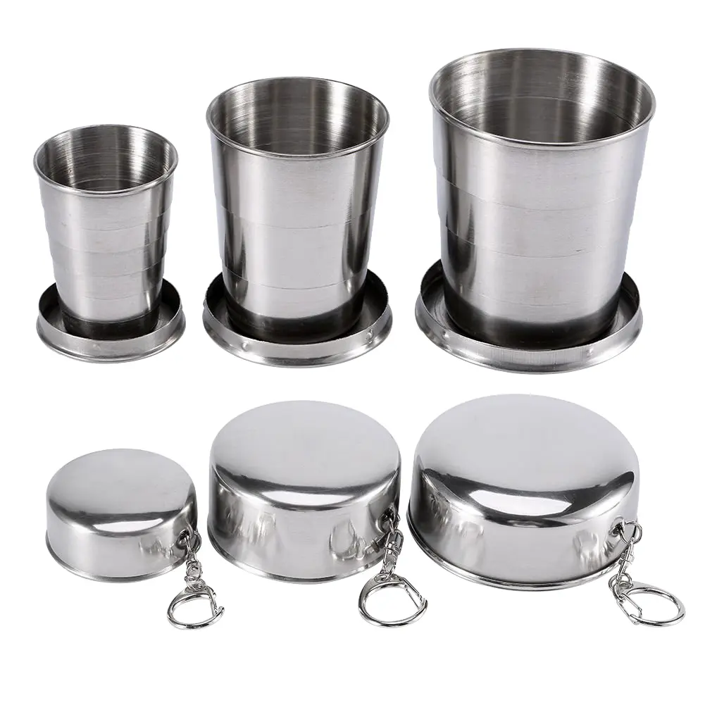 Cốc Có Thể Thu Gọn 75ml / 150ml / 250ml, Cốc Cắm Trại Cầm Tay Có Móc Chìa Khóa, Cốc Uống Nước Sport