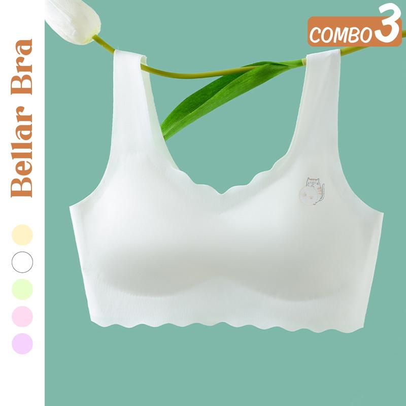 Combo 3 Áo Lót Cho Bé Gái Su Lạnh Bellar Bra - Áo lá su lụa Không Đường May Đệm Mút Mỏng Vừa, Họa Tiết Chú Mèo, Áo Lá Nữ Sinh Mềm Mịn Cực Mát Bellar Bra aola  hocsinh aolotla Tua Rua Women  A741