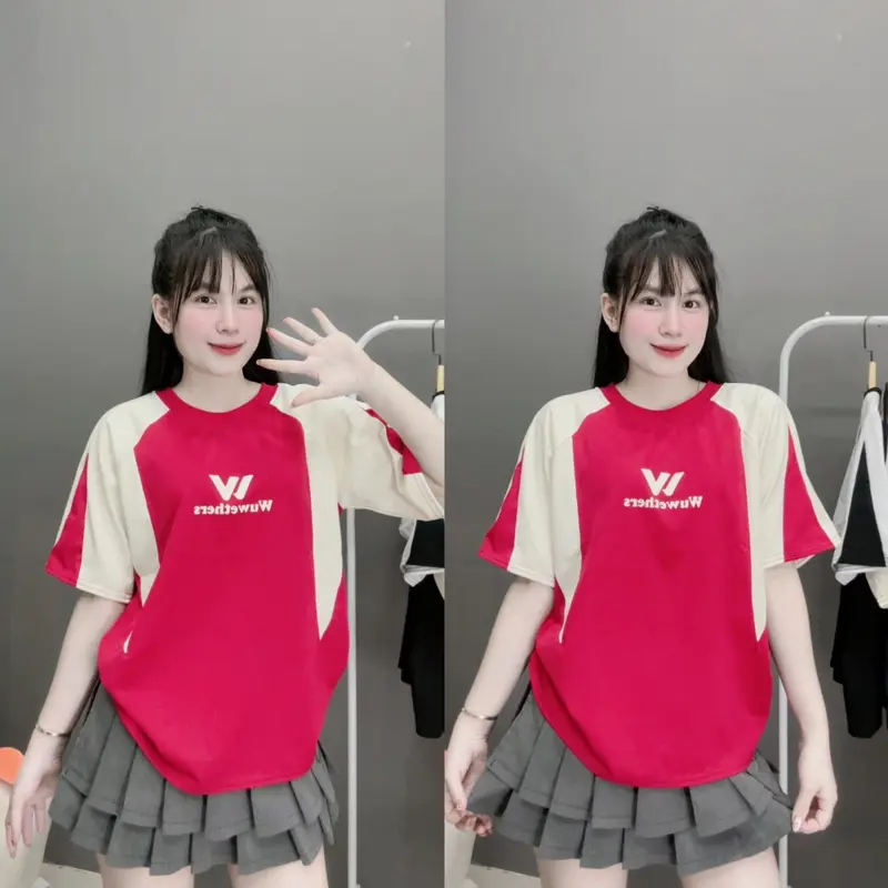 Áo phông nữ Form Vừa (38-58kg) chất cotton 2 chiều mềm mịn mát - mẫu phối W Wether- Top Women Nữ  Thun Cổ Tròn 2