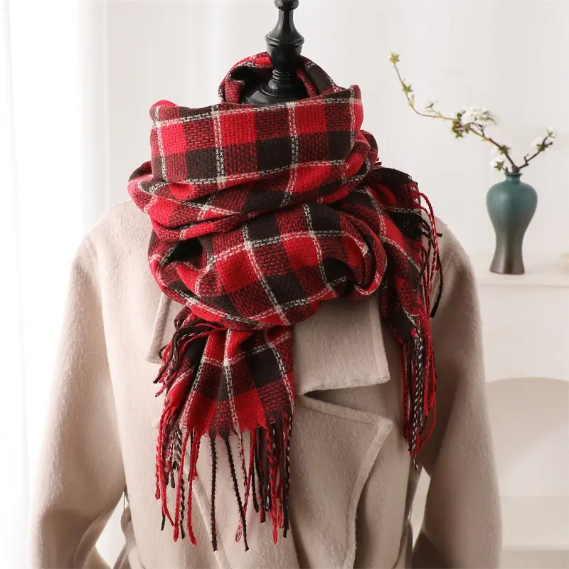 Khăn Quàng quàng cổ Giả Cashmere Kẻ Sọc Tua Rua, Dành Cho Nữ, Mùa Thu Và Mùa Đông, Thời Trang Và Dễ Phối Đồ Dài Trung Bình Ấm Áp, Thích Hợp Cho Các Cặp Đôi, WT-12, Hàng Mới Về Khăn Choàng Choàng Cổ 5