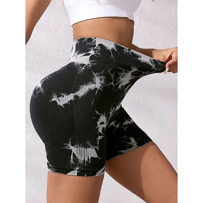 Quần Đùi Phong Cách Phong Cách Tie-Dye Thể Dục, Nâng Mông, Quần Tập Yoga Phong Cách Tie-Dye Thể Thao, Quần Đùi Ba Phần Tư Không Đường May Cạp Cao Bó Sát Thích Hợp Để Chạy Bộ Và Thể Thao