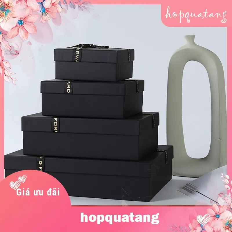 Hộp quà tặng hộp quà sinh nhật gắn nơ ngôi sao màu đen 1