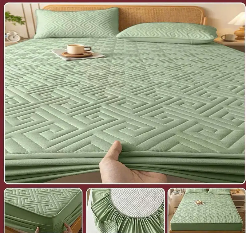 Bộ ga gối lụa trần bông 3 món chất liệu phi lụa trần bông thoáng khí dùng quanh năm,(nệm từ dưới 15cm bọc vừa) 7