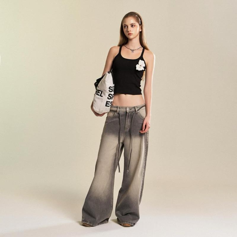 Product Introduction of GRIND LOOSE PLEAT JEANS - Quần jeans ống siêu rộng dây thừng 1345 Nữ Ong Women Denim Pants 49