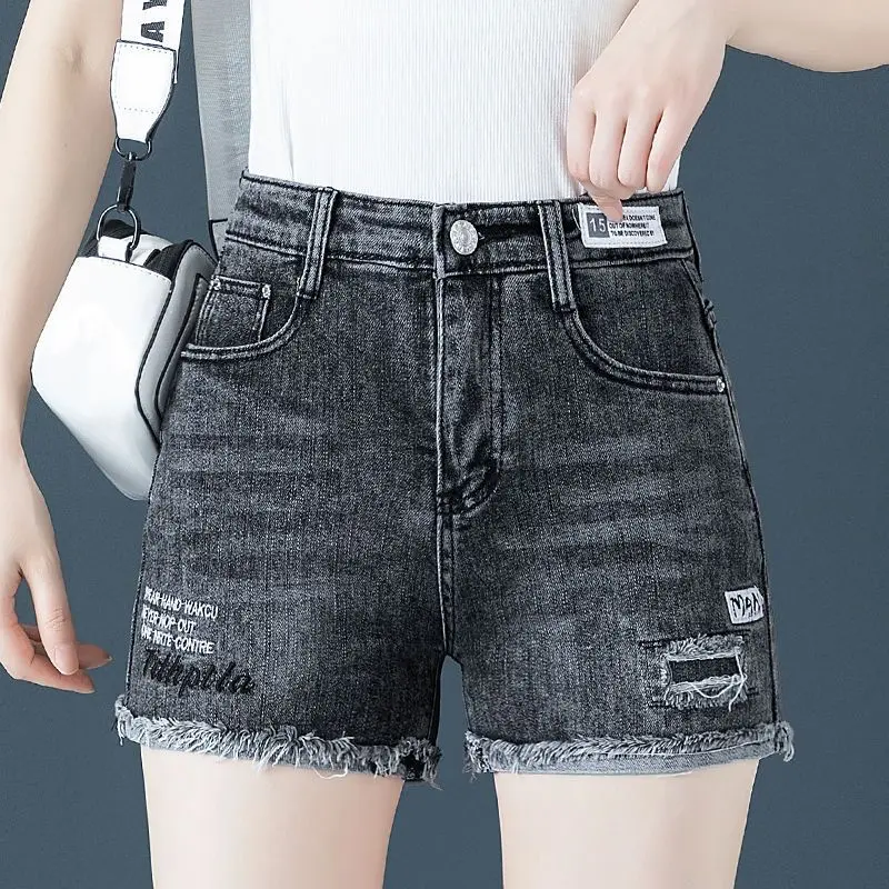 Quần Short Denim, Dành Cho Phụ Nữ, Mùa Hè 2024, Mỏng, Hàng Mới Về, Cạp Cao, Thẳng, Quần Chữ A, Ống Rộng, Mỏng, Dễ Phối Đồ, Phong Cách Thường Ngày Quần Hot Women Pants Jean