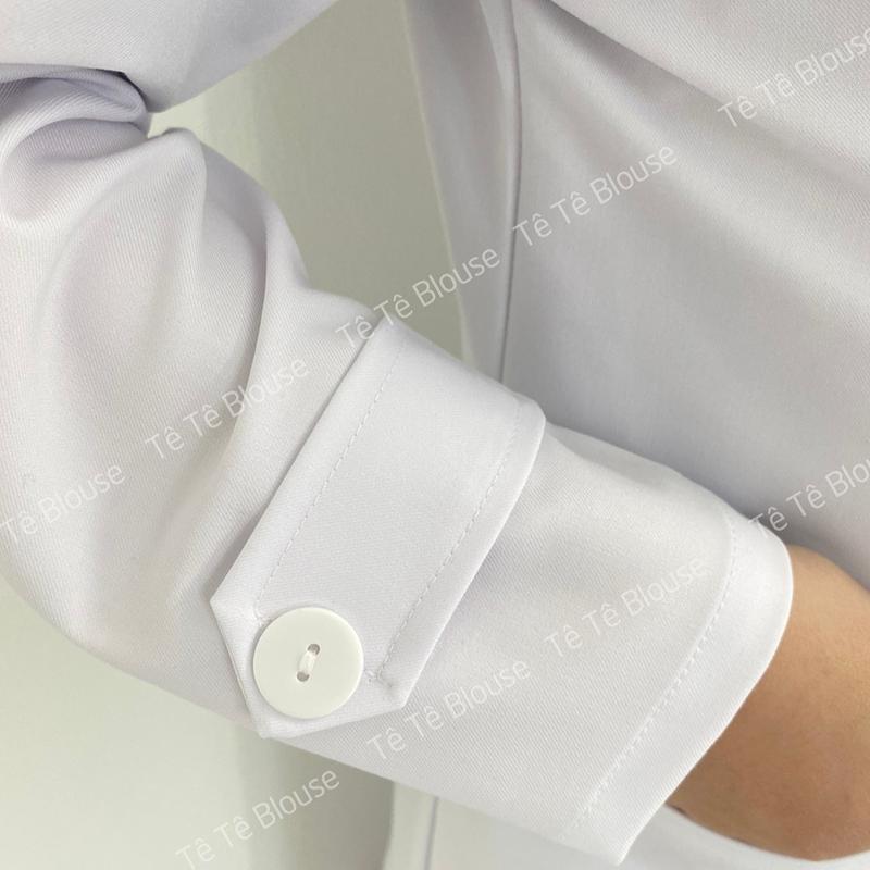 Áo Blouse Nam Nữ Cộc, Dài Tay Dáng Ngang Gối Cao Cấp, Vải Co Giãn, Không Nhăn dùng làm quà tặng cho Bác sĩ, có thêu tên theo yêu cầu - Màu trắng 6