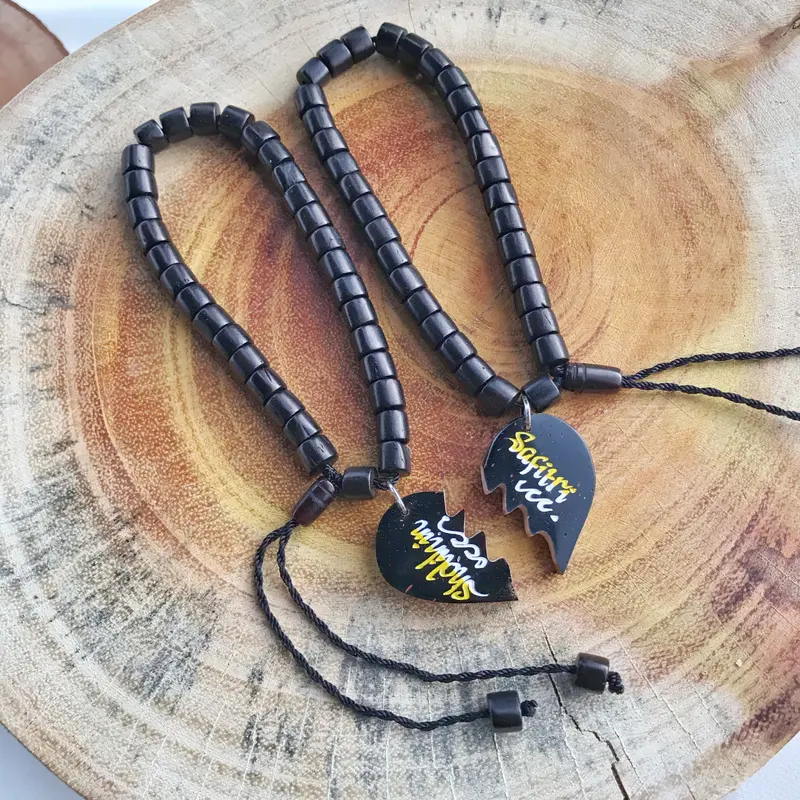 Gelang Couple Sahabat Custom Nama 2pcs Kapel Belah Kaokah Kokka Kaoka Kokkah Kaukah Kauka Koka aksesoris coklat hitam  gift Bracelets Kayu Laki-laki Perempuan 6