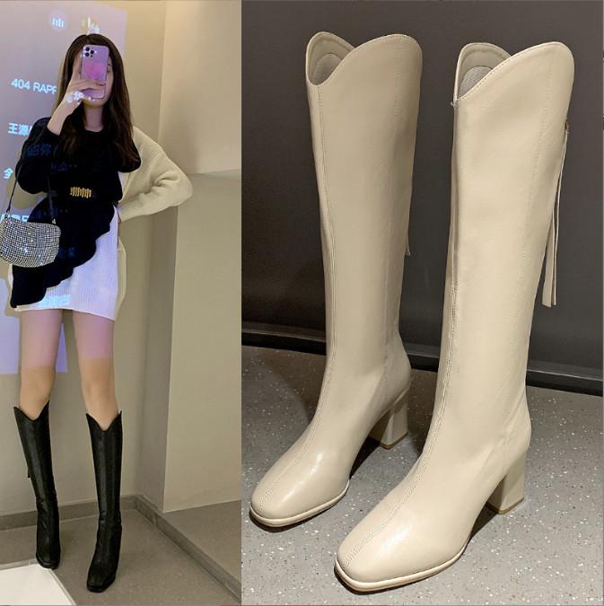 Bốt đùi nữ da mờ cổ V Boot nữ cao cổ hàng thời trang đế cao 7 phân khóa sau FULL BOX MSP:602 bố t