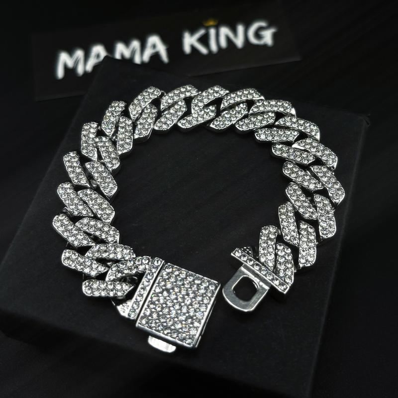 Vòng tay lắc tay cuban hiphop 14mm đính đá nhân tạo mama king Phụ Kiện