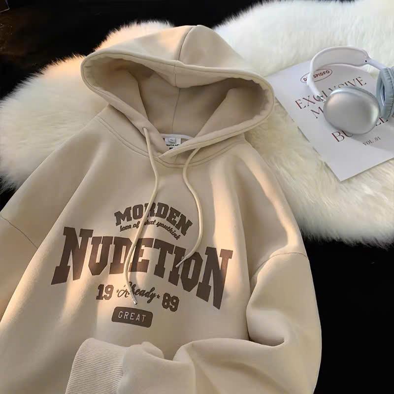 Áo Hoodie From Rộng Nam Nữ Kiểu Dáng UnisexUnisex NUDETION APT Unisex Áo Khoác Nỉ Mũ To 2 Lớp Chất Vải Nỉ 2 Da Không Bai Xù Menswear