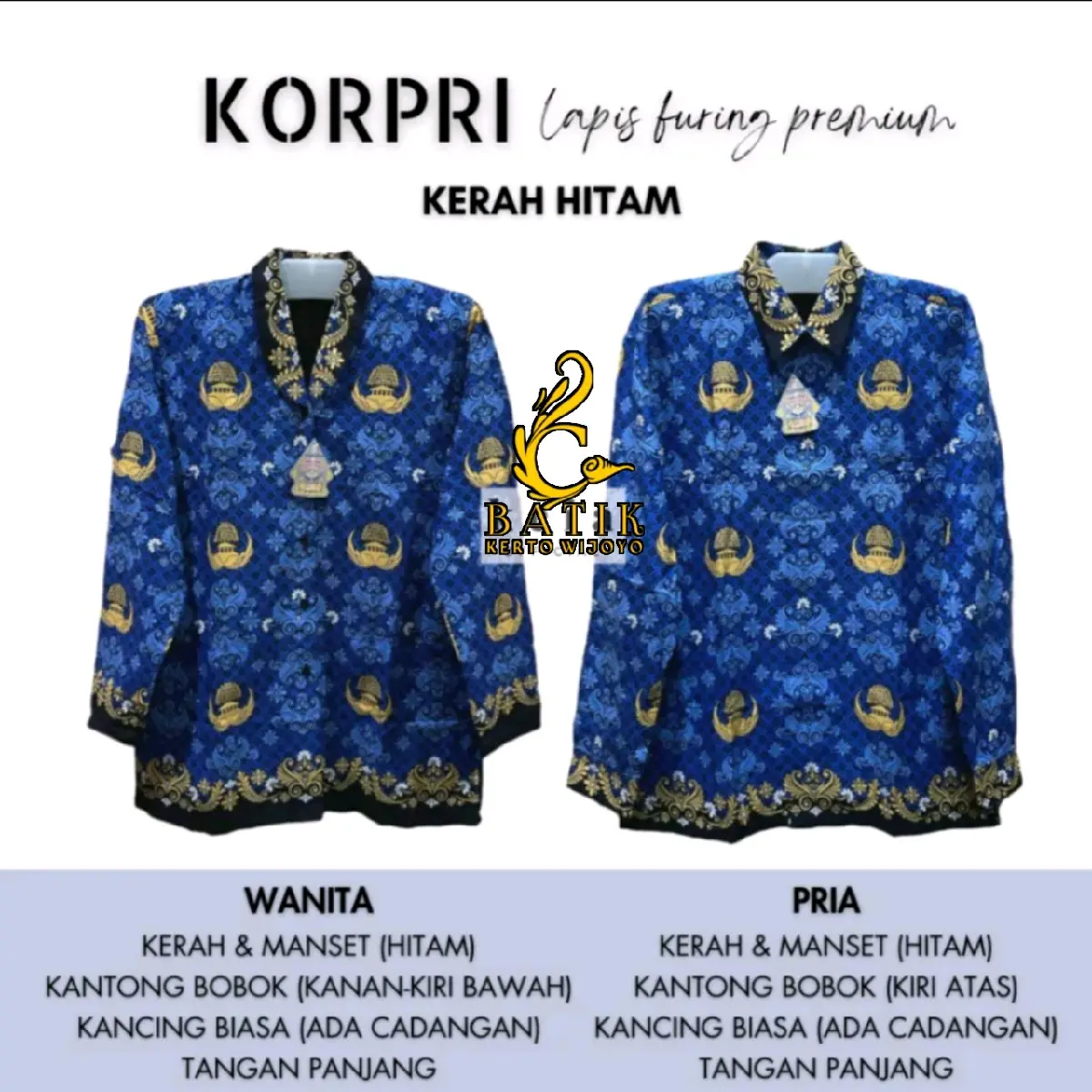seragam KORPRI wanita pria terbaru krah hitam berlapis full furing katun 40s seragam terbaru