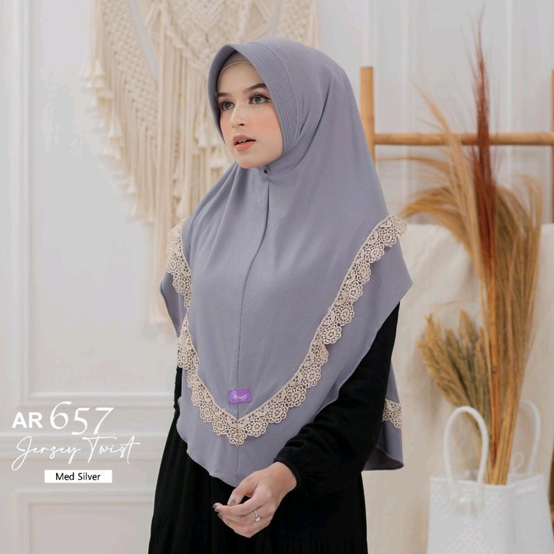 Hijab Bergo Instan AR 657 Jilbab Dewasa Kombinasi Renda Exclusive || Anniha 6