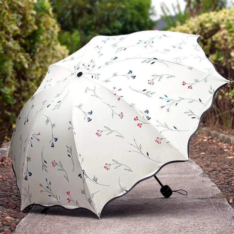 Floral ANTI-UV Foldable Umbrella Rain Women Mini Flower Umbrella For Women Windproof Portable Umbrellas Female