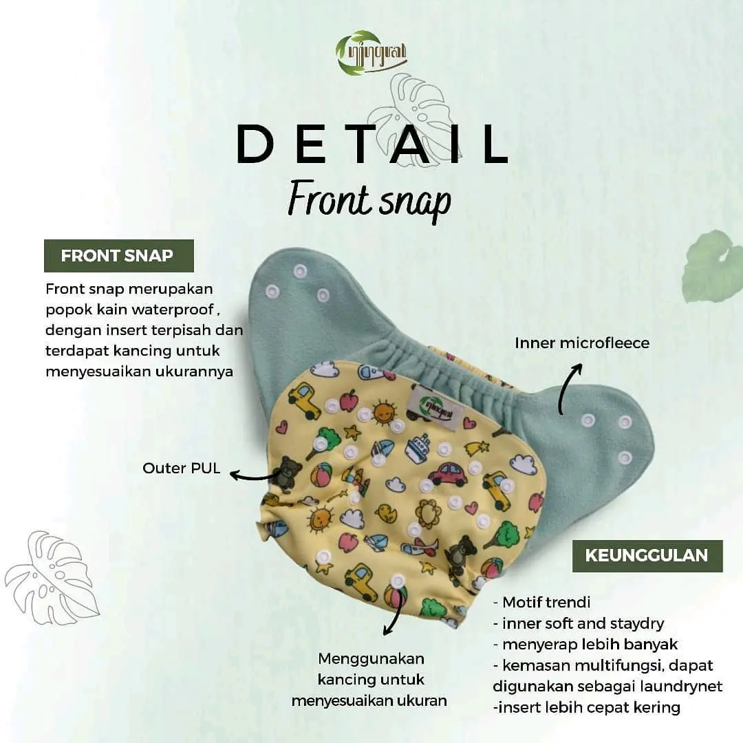 Popok Ningrat Clodi Front Snap - PUL Bermembran, Inner Microflece, Daya Tampung 220-400ml Diapers Bayi Diaper
