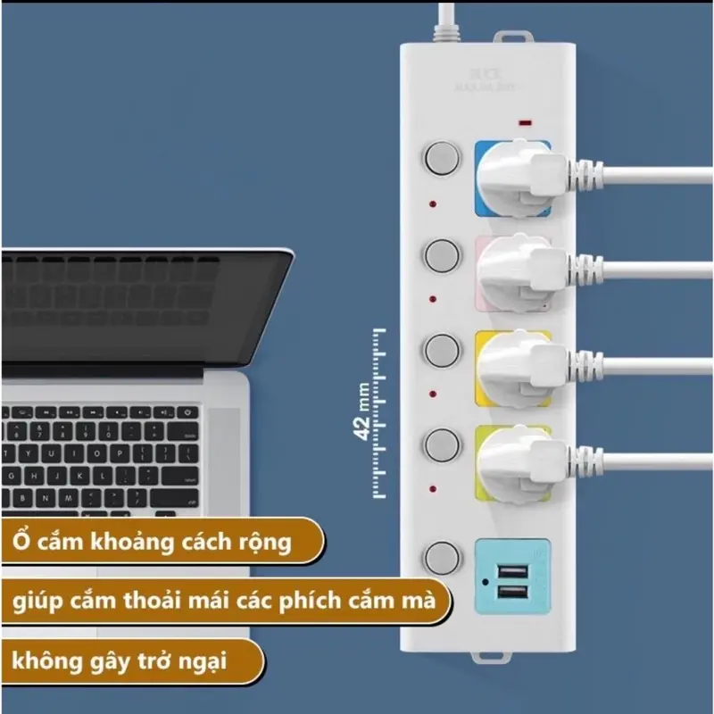 Ổ Cắm Điện USB Đa Năng Cao Cấp Chống Giật Dây Dài 2m Và 4m 2 Cổng Cắm USB Có Chốt An Toàn Tiện Dụng OD01 8
