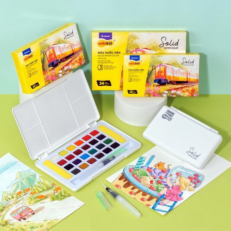 Màu nước nén 12/18/24 màu - Solid Water Color Thiên Long Colokit - Đạt chuẩn châu Âu