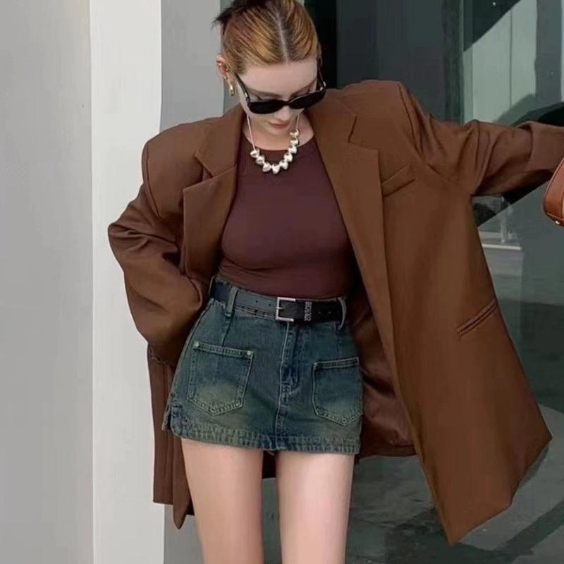 Chân váy jeans chữ a ngắn lưng cao y2k cá tính có quần bảo hộ cho nữ mặc đi chơi V10