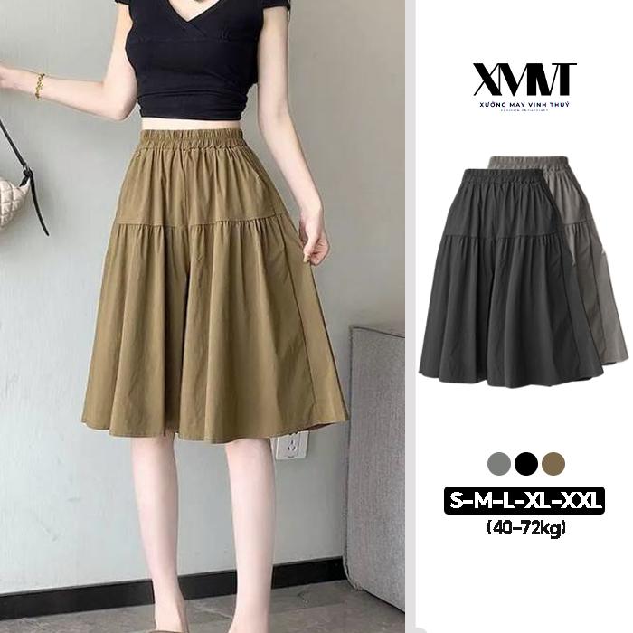 Quần váy dáng lỡ bigsize cạp chun phom xoè mặc mọi dịp thoải mái phong cách quần short lửng giả váy kiểu Hàn Quốc QS81-DAI Nữ Women Bo Chun Xếp Ly quần  váy tầng mini shorts Đen Kem