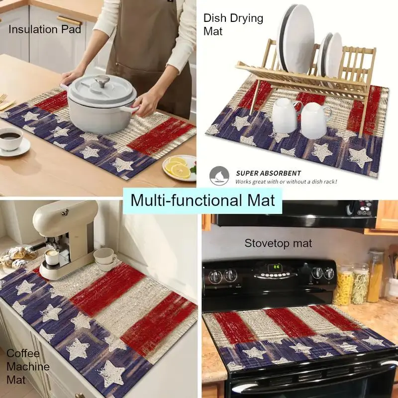 Patriotic Star Stripe Pattern Heat Resistant Mat, Waterproof & Non Slip Kitchen Countertop Mat, Dustproof Kitchen Decor for Home, Table, Stove, Dishwasher 3