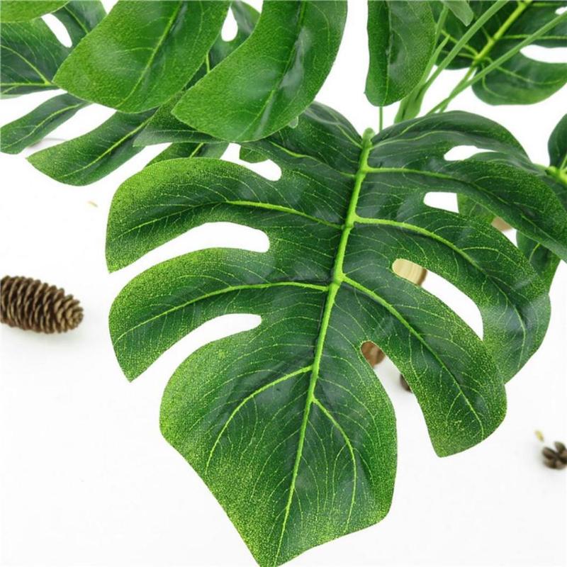 Indoor Artificial Green Lifelike Turtle Leaf Bouquet / Simulation Tropical Fake Monstera Fabric Leaves / Tabletop Foliage Balcony Potted Plants Decoration 7