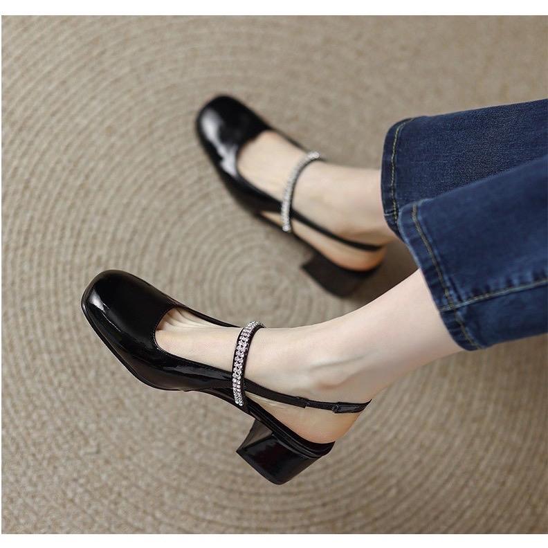 Giày quai đá gót 5cm da bóng Nữ DéP Shoes