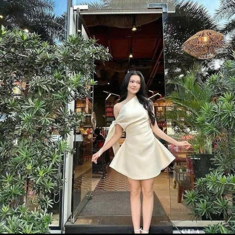 Váy đầm KHANHTHU lệch vai kết tà chiết eo thanh lịch cho phụ nữ - Women 2