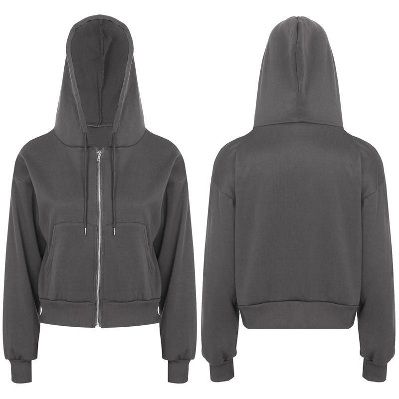 Moggemol  Womens Zip-Up Fleece-Lined Cropped Hoodie Casual Solid Color Long Sleeve Drawstring Hooded Sweatshirt with Pockets Womenswear Elastic 5