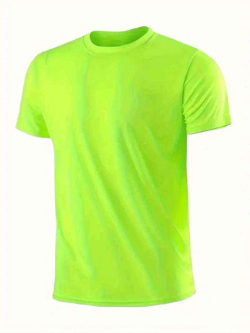 Product Introduction of Men's Solid Round Neck Sports Tee, Breathable Quick Drying Crew Neck T-Shirt, Casual Sporty Top for Gym Workout Running 5