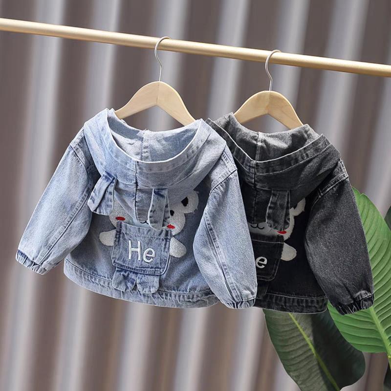 Áo Khoác bò bé trai bé gái HOTTREN 2024 - Size cho bé từ 7kg - 35kg Thời Trang Trẻ Em  Polo Bò Jean Đi du lịch áo  choàng tai thỏ