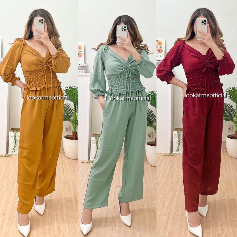 Product Introduction of lookatmeofficual - Giselle Set 2in1 Bahan Crinkle Premium 6793 Baju Celana 9