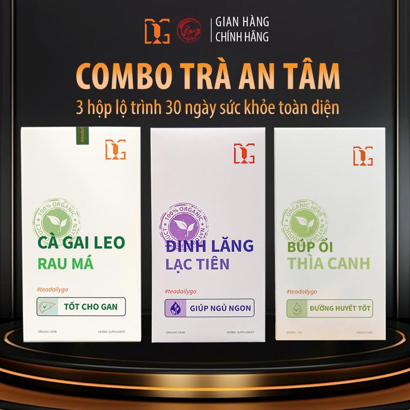 COMBO AN TÂM 3 HỘP KẾT HỢP 3 LOẠI TRÀ - CÀ GAI LEO RAU MÁ - ĐINH LĂNG LẠC TIÊN - BÚP ỔI THÌA CANH
