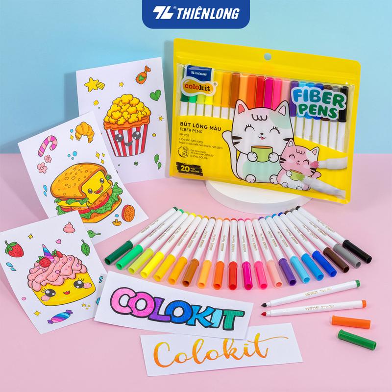 Bút lông màu Fiber Pen Thiên Long Colokit - Có màu rửa được ngòi bấm đầu ngòi êm trơn mực an toàn tiêu chuẩn Châu Âu