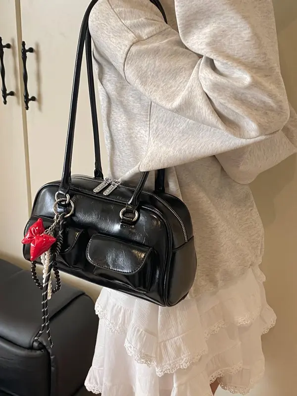 Women's Fashionable Plain Color Shoulder Bag, Casual Versatile Shoulder Bag with Charm Decor, Trendy All-match Commuter Bag for Daily Used 2
