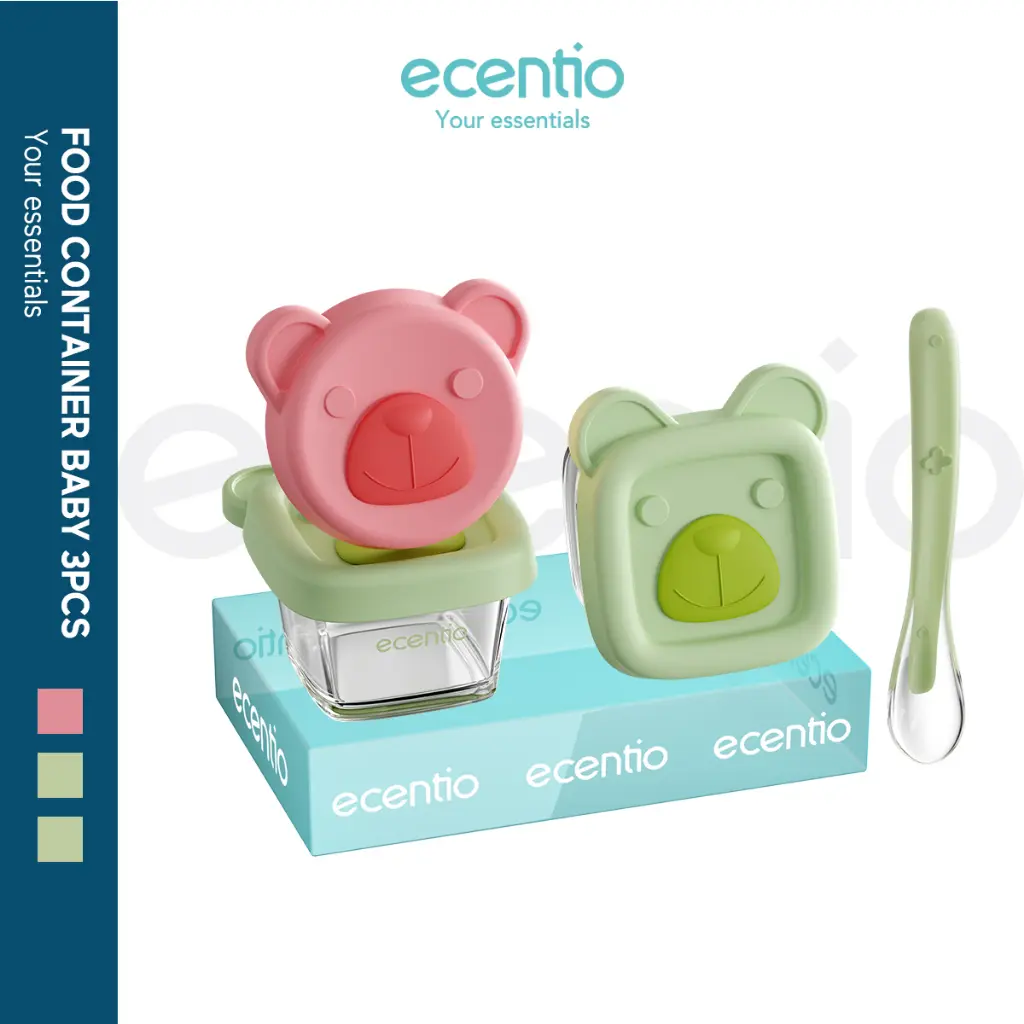 【buy 1 get 3】【Food container】ecentio food container baby 120ml+140ml+140ml mpasi Kaca 3pcs Kotak Tempat Makan Glass Bayi