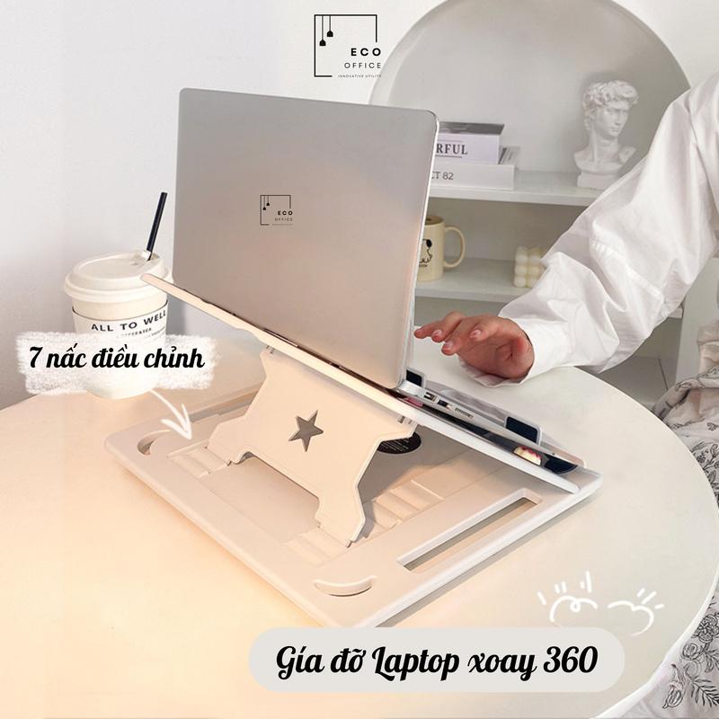 Giá đỡ Laptop,giá đỡ laptop xoay 360 ECO OFFICE DECOR tản nhiệt 7 nấc điều chỉnh độ cao xoay 360 kích thước 27,5x28 cm