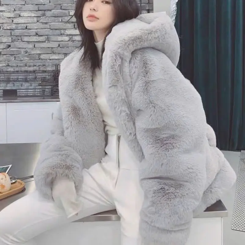 Áo khoác lông thỏ unisex MÀU TRƠN CÓ MŨ siêu rộng thiết kế phong cách Hàn Quốc 6