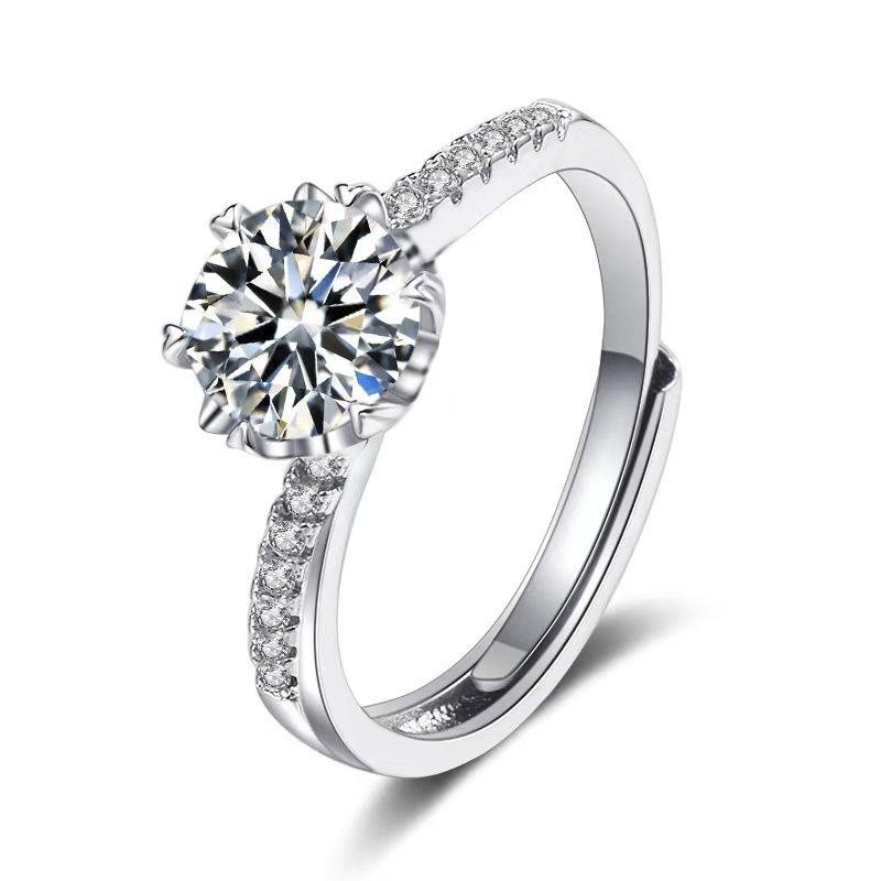 Nhẫn Moissanite, Một Carat, Màu D, Dành Cho Phụ Nữ, Bạc Sterling S925, Thiết Kế Sáu Chấu Cổ Điển, Nhẫn Cưới, Nhẫn Có Thể Điều Chỉnh, Đồ Trang Sức 7