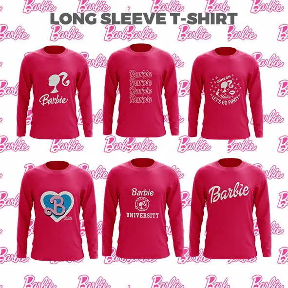 BARBIE T-SHIRT UNISEX COTTON PINK LONG Sleeve- ADULT & KIDS Cotton Sleeve