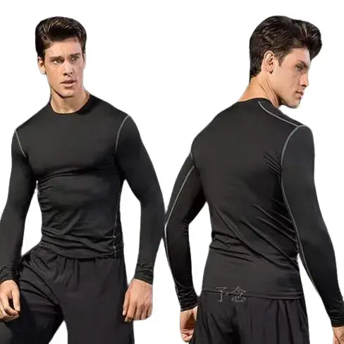 Fitness Gym Elastic Tight Long Sleeve Sport Fast Dry Football Basketball Running Baju Sukan Ketat Panjang Black Clothing Outdoor Shirt
