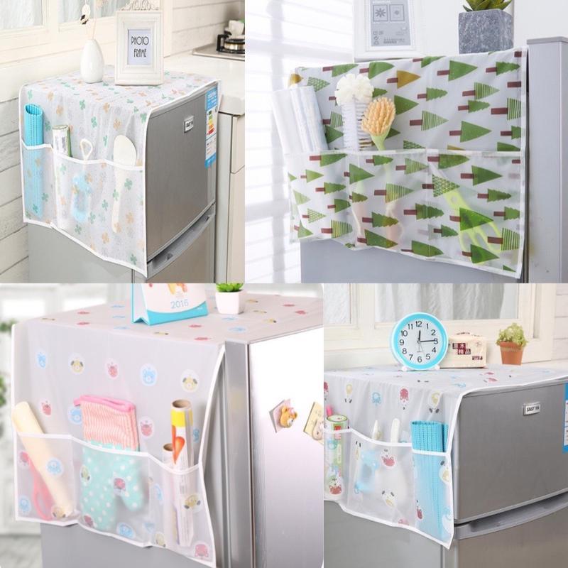 Tấm phủ tủ lạnh chống bụi, Tấm khăn che tủ lạnh PVC không thấm nước có túi để đồ
