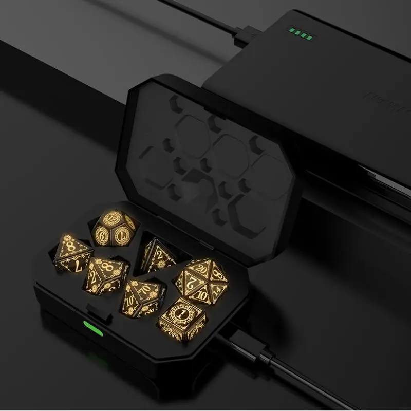 Durable Rechargeable Light Up Dice Set, 1 Set Portable Dice Game with Storage Box, Entertainment Toys for Parties & Birthdays & Family Gatherings, DND Accessories, Gift for Her, Men's Gift