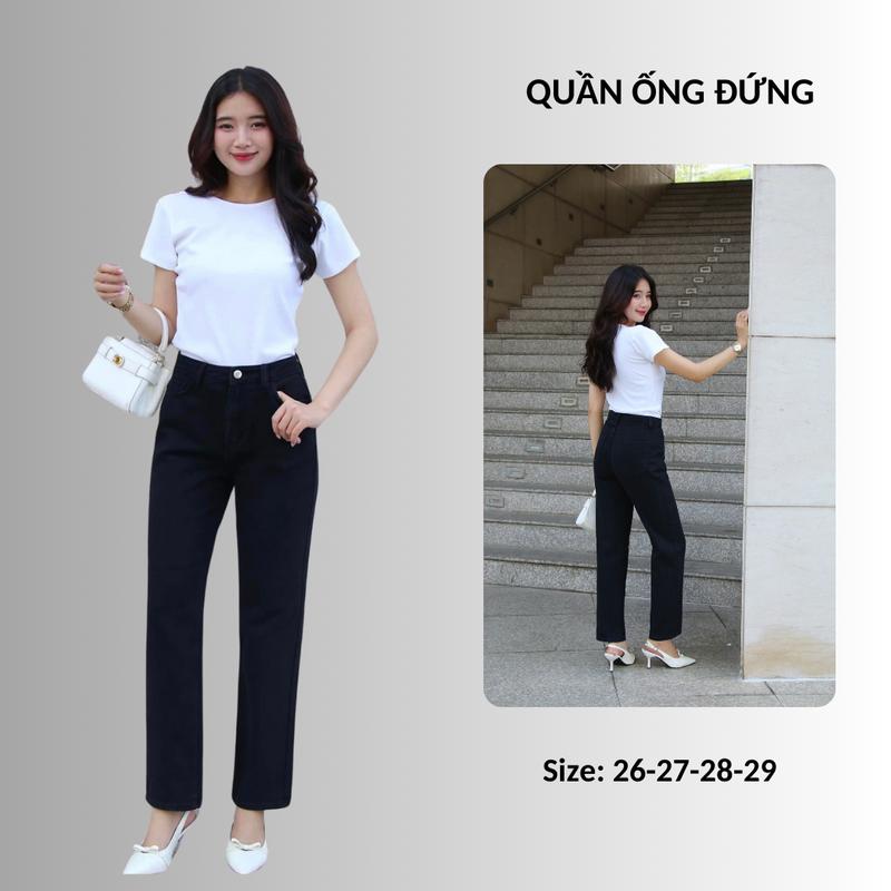 [REDE] Quần Jeans Ống Đứng Nữ Cạp Cao Tôn Dáng Chất Cotton Dày Dặn Màu Đen , Kiểu Dáng Năng Động (B-071) quan jeansuong rong Women Pants