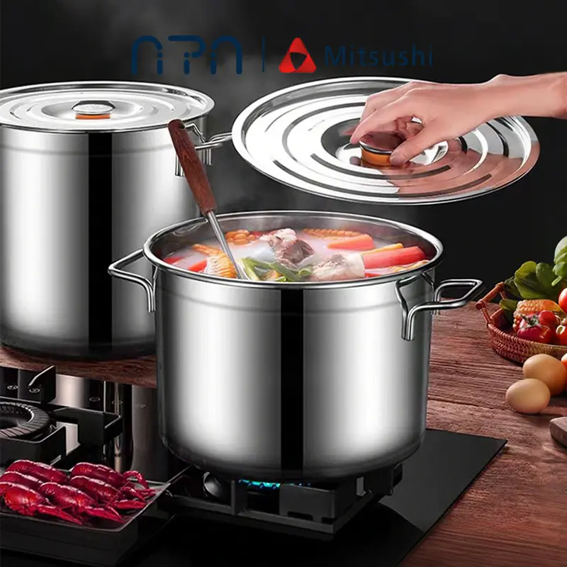 Nipiin Stainless Steel Pot Bucket with Lid Soup Pot Extra Thick ...