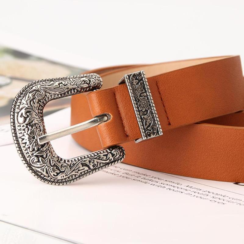Product Introduction of Leather Belt, Women Metal Buckle Waist Belt Vintage Western Carved Belt Waistband 41 inch 0