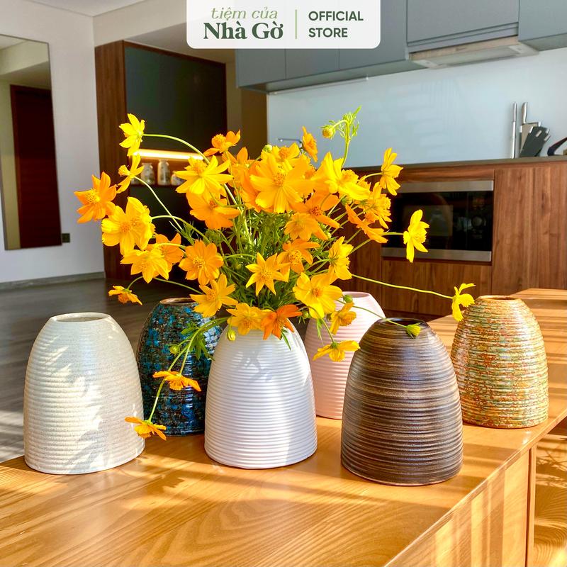 Bình Chuông Mini Nhà Gờ Men Lạnh Cắm Hoa Lọ Hoa Decor Phòng Ngủ, Phòng Khách BH23M1 + Tặng gói dưỡng hoa gốm bát tràng